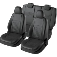 Авточехлы «Lord Auto Турин Экокожа» Nissan Almera lll 11.2012-08.2019 г.в., раздельная задняя спинка (G11/G15 седан 4 двери, чёрный/чёрный)
