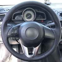 Оплетка на руль из натуральной кожи Mazda 3-III 2013-2016 г.в. (для замены штатной кожи, черная)
